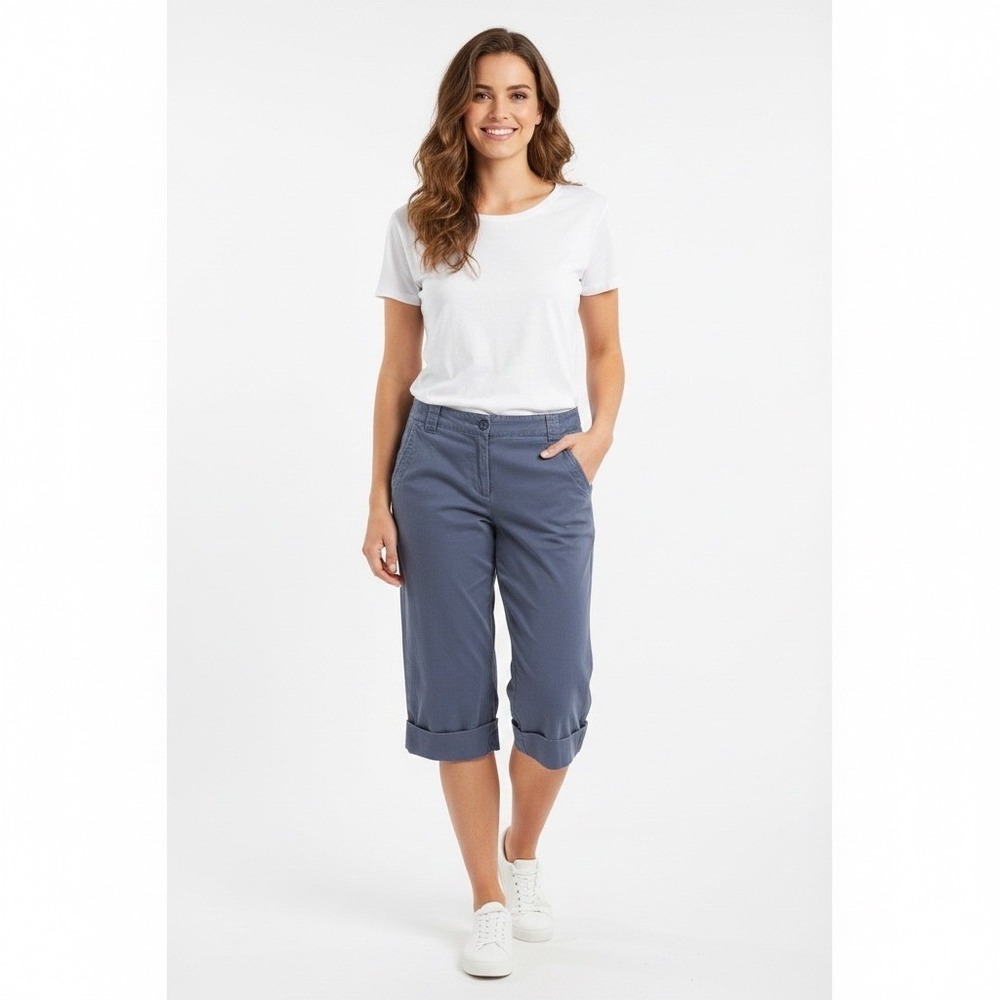 Talbots Womens Size 12W Petites Stretch Capri Pants Blue Casual‎ Rolled Cuffs